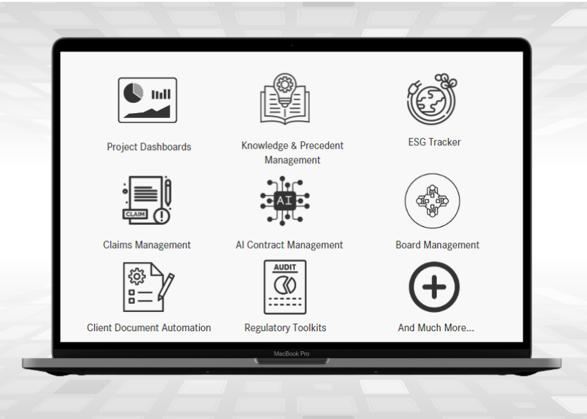 A picture of a laptop with icons showing the types of client portals Matheson's DSG team can build for clients.