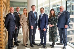 Image of Matheson's new appointments featuring: Christian Donagh, Co-Head of Finance and Capital Markets; Joe Beashel and Caroline Kearns, Co-Heads of Financial Institutions Group; Ciaran O’Boyle, partner, Financial Institutions Group; Darren Maher, Managing Partner; Maireadh Dale, Co-Head of Finance and Capital Markets; David Fitzgibbons, Head of Corporate.