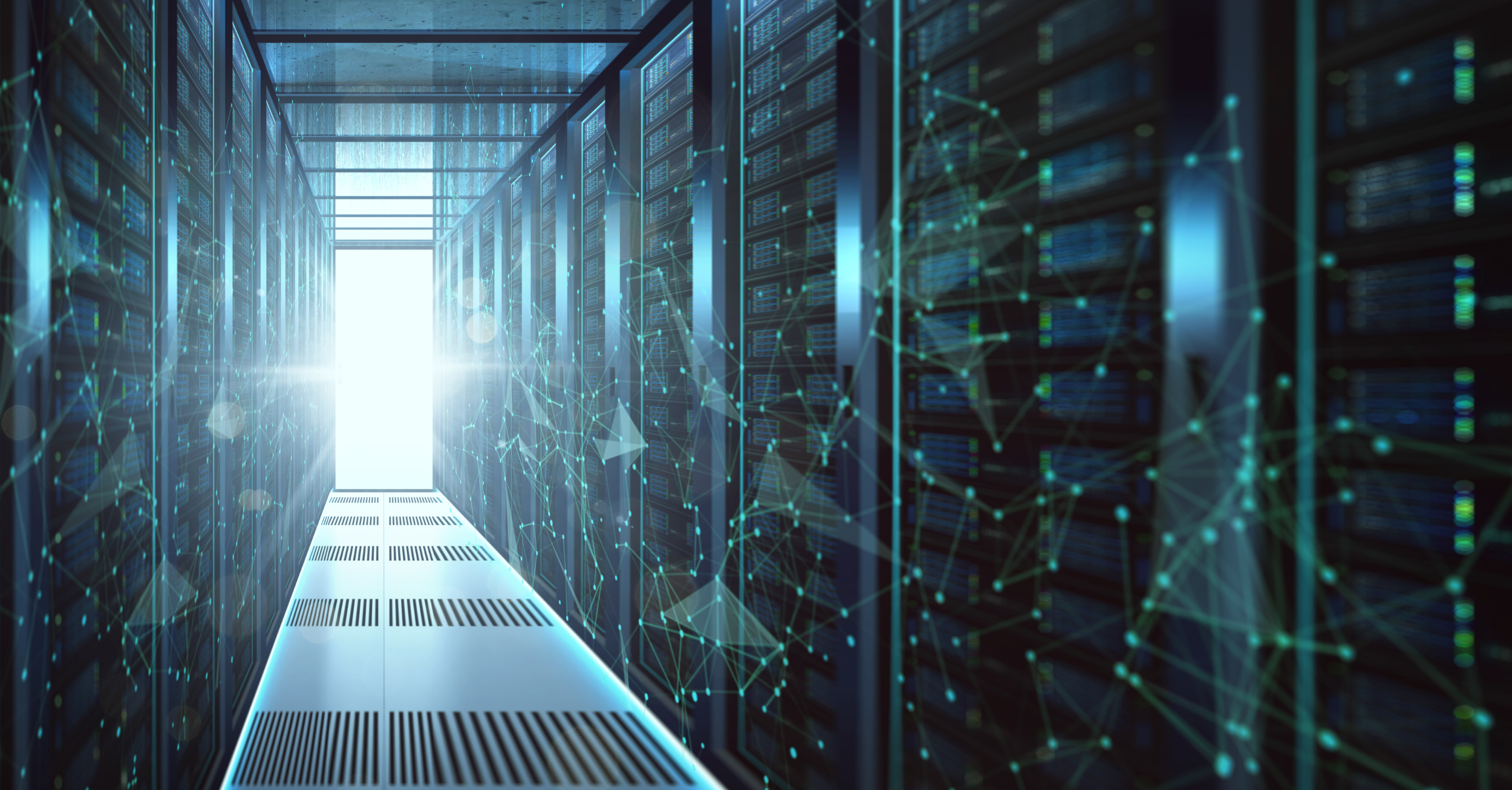 An abstract image of the inside of a data centre