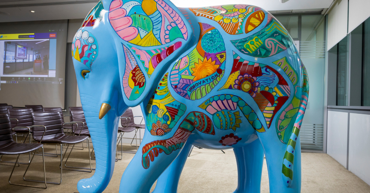 Decorated statue for Elephant in the Room imitative